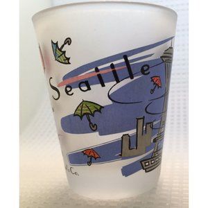 Seattle WA Space Needle Umbrellas Tourist Souvenir Shot Glass Frosted